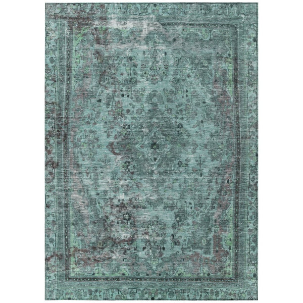 HomeRoots 9' x 12' Stunning Teal Blue & Turquoise Medallion Area Rug - Washable, Durable for Indoor/Outdoor Use 616080