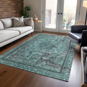 HomeRoots 9' x 12' Stunning Teal Blue & Turquoise Medallion Area Rug - Washable, Durable for Indoor/Outdoor Use 616080