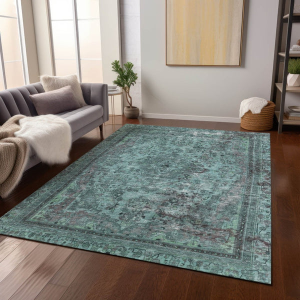 HomeRoots 9' x 12' Stunning Teal Blue & Turquoise Medallion Area Rug - Washable, Durable for Indoor/Outdoor Use 616080
