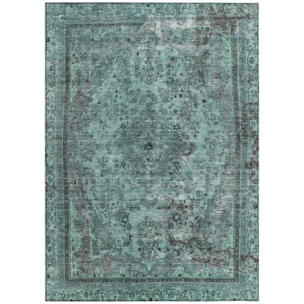 HomeRoots 5' Vibrant Teal Blue Medallion Area Rug for Indoor & Outdoor Spaces – Durable, Washable & Stylish 10' X 14' 616081