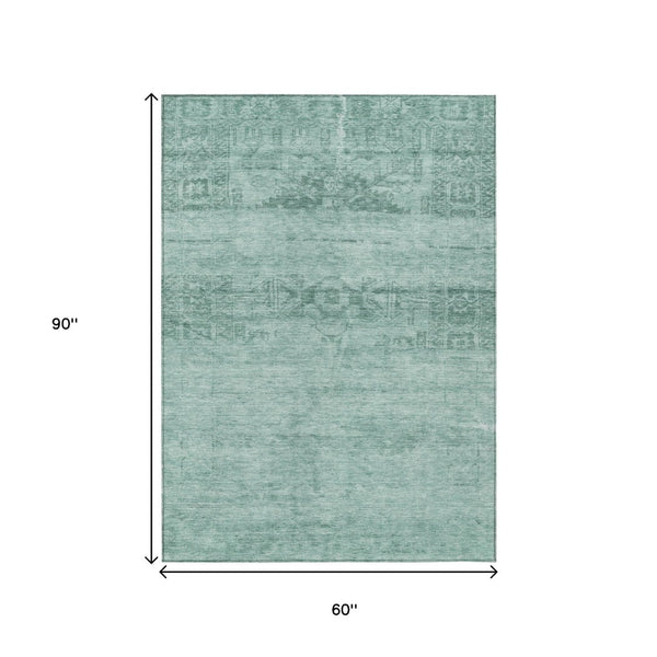HomeRoots 5' Aqua and Teal Medallion Area Rug - Vibrant, Washable, Indoor-Outdoor Charm for Any Space 5' X 8' 616089