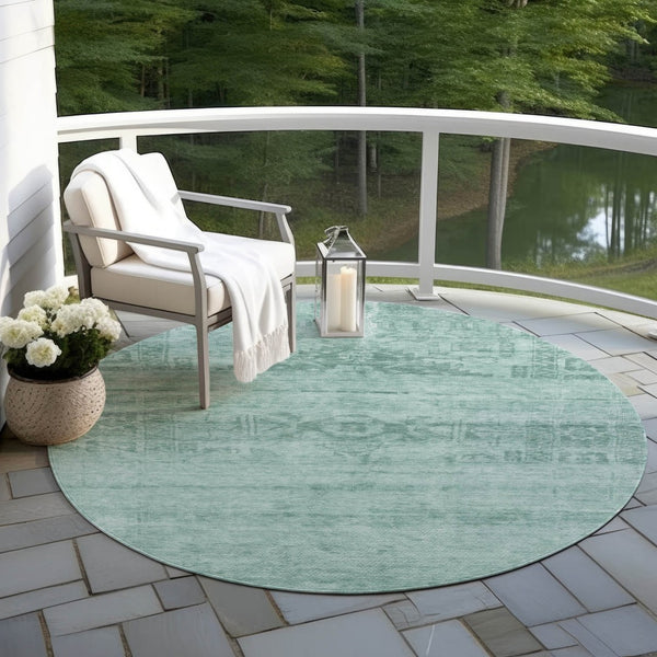 HomeRoots 5' Aqua and Teal Medallion Area Rug - Vibrant, Washable, Indoor-Outdoor Charm for Any Space 8' Round 616090