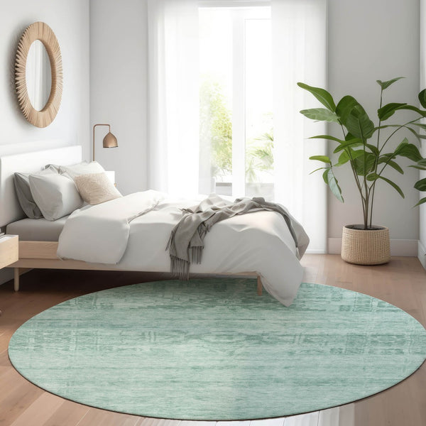 HomeRoots 5' Aqua and Teal Medallion Area Rug - Vibrant, Washable, Indoor-Outdoor Charm for Any Space 8' Round 616090