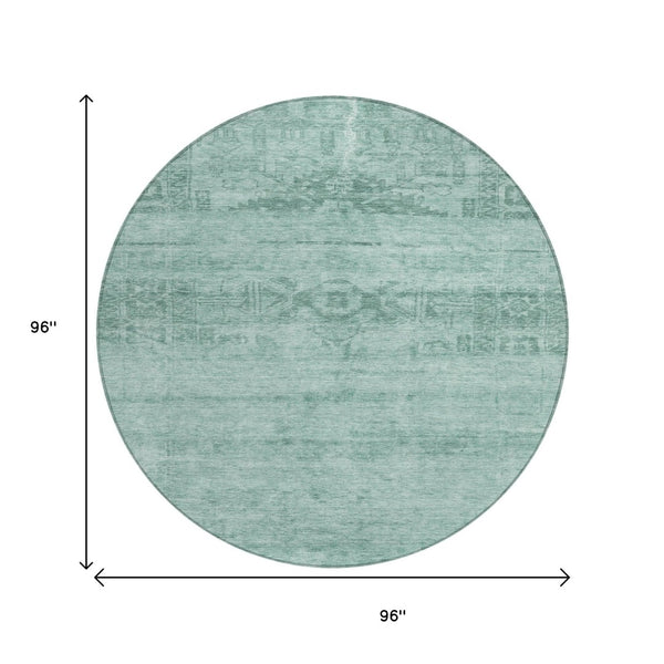 HomeRoots 5' Aqua and Teal Medallion Area Rug - Vibrant, Washable, Indoor-Outdoor Charm for Any Space 8' Round 616090