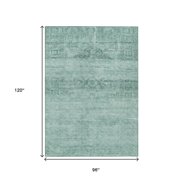 HomeRoots 5' Aqua and Teal Medallion Area Rug - Vibrant, Washable, Indoor-Outdoor Charm for Any Space 8' X 10' 616091