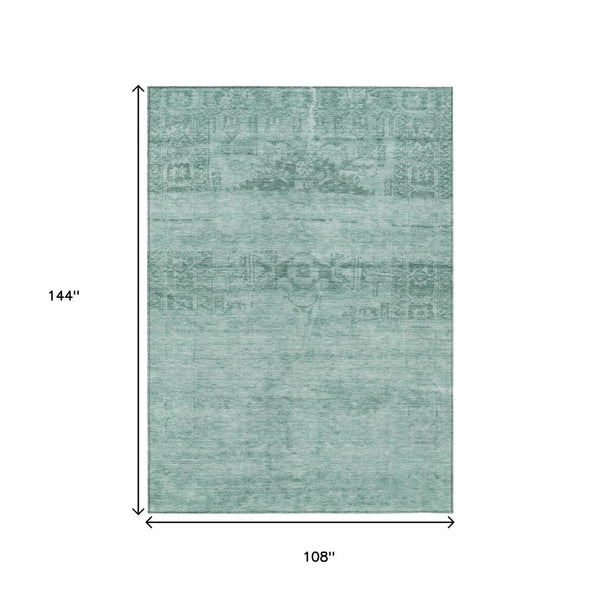 HomeRoots 5' Aqua and Teal Medallion Area Rug - Vibrant, Washable, Indoor-Outdoor Charm for Any Space 9' X 12' 616092