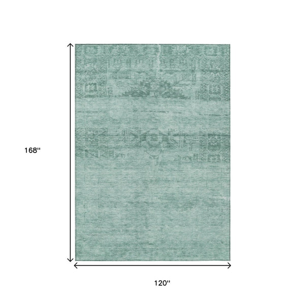 HomeRoots 5' Aqua and Teal Medallion Area Rug - Vibrant, Washable, Indoor-Outdoor Charm for Any Space 10' X 14' 616093