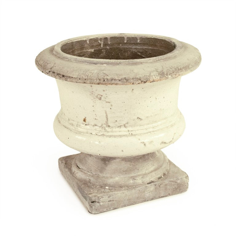 Zentique Distressed Ceramic Vase with Matte White and Grey Antiqued Finish – Rustic Sculptural Centerpiece W12 x H10.5 x D12 6160L A25A