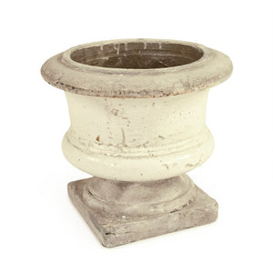 Zentique Distressed Ceramic Vase with Matte White and Grey Antiqued Finish – Rustic Sculptural Centerpiece W12 x H10.5 x D12 6160L A25A