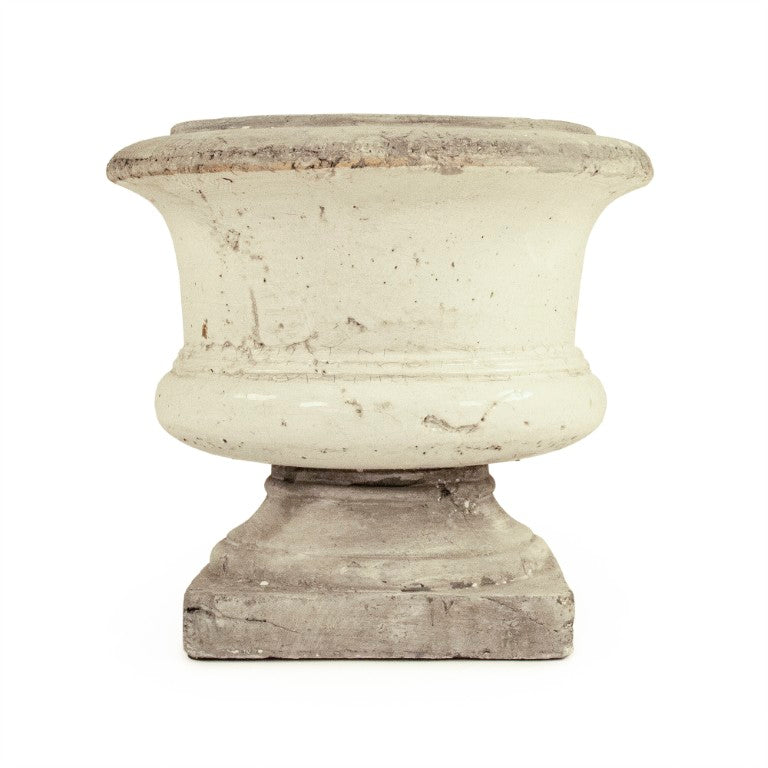 Zentique Distressed Ceramic Vase with Matte White and Grey Antiqued Finish – Rustic Sculptural Centerpiece W12 x H10.5 x D12 6160L A25A