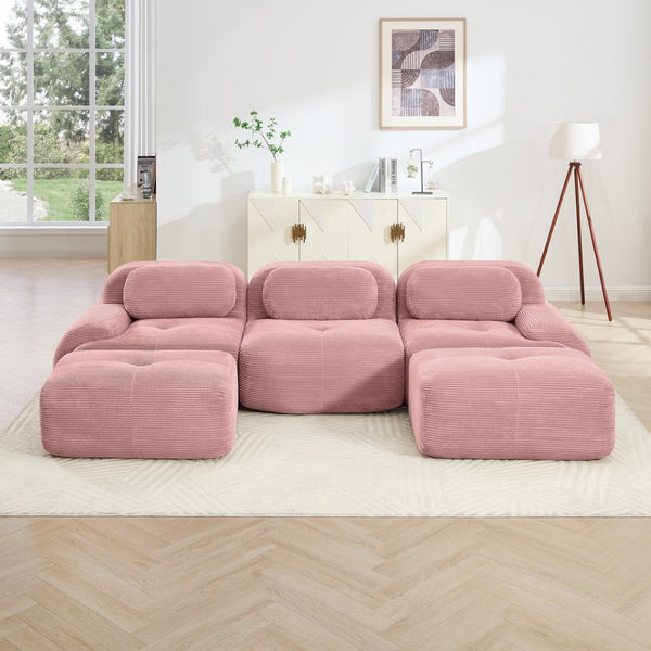 English Elm U-shaped Modular Corduroy Sectional Sofa with Curved Armrests for Living Room Comfort W714S01408
