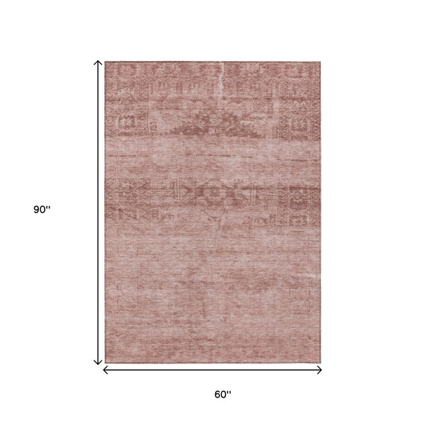 HomeRoots 5' Blush and Mauve Medallion Area Rug - Stylish, Washable Indoor/Outdoor Rug for Versatile Spaces 5' X 8' 616101