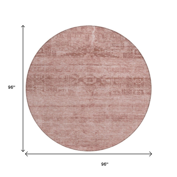 HomeRoots 5' Blush and Mauve Medallion Area Rug - Stylish, Washable Indoor/Outdoor Rug for Versatile Spaces 8' Round 616102