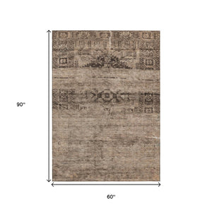 HomeRoots 5' Durable Brown and Taupe Medallion Area Rug – Washable, Versatile for Indoor and Outdoor Spaces 5' X 8' 616107