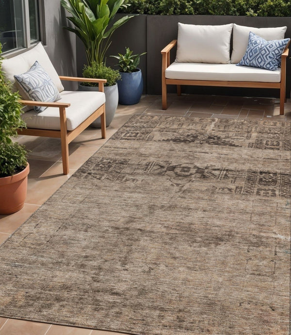 HomeRoots 5' Durable Brown and Taupe Medallion Area Rug – Washable, Versatile for Indoor and Outdoor Spaces 5' X 8' 616107