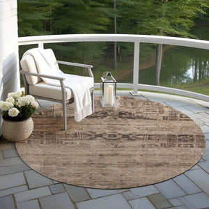 HomeRoots 5' Durable Brown and Taupe Medallion Area Rug – Washable, Versatile for Indoor and Outdoor Spaces 8' Round 616108