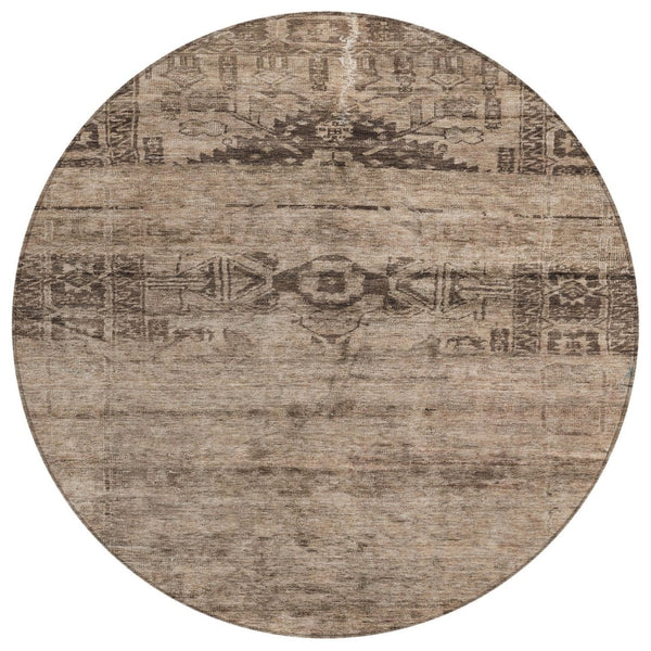 HomeRoots 5' Durable Brown and Taupe Medallion Area Rug – Washable, Versatile for Indoor and Outdoor Spaces 8' Round 616108