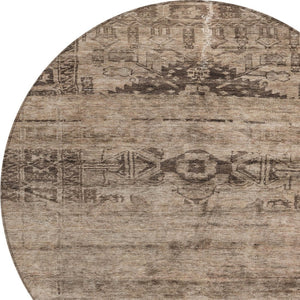 HomeRoots 5' Durable Brown and Taupe Medallion Area Rug – Washable, Versatile for Indoor and Outdoor Spaces 8' Round 616108