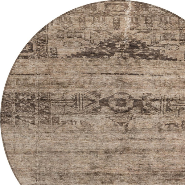 HomeRoots 5' Durable Brown and Taupe Medallion Area Rug – Washable, Versatile for Indoor and Outdoor Spaces 8' Round 616108