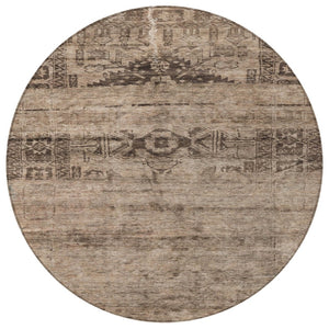 HomeRoots 5' Durable Brown and Taupe Medallion Area Rug – Washable, Versatile for Indoor and Outdoor Spaces 8' Round 616108