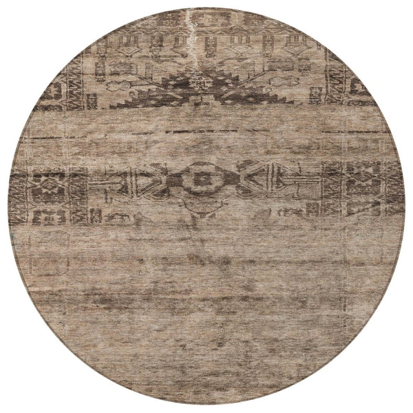 HomeRoots 5' Durable Brown and Taupe Medallion Area Rug – Washable, Versatile for Indoor and Outdoor Spaces 8' Round 616108
