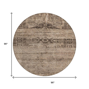 HomeRoots 5' Durable Brown and Taupe Medallion Area Rug – Washable, Versatile for Indoor and Outdoor Spaces 8' Round 616108
