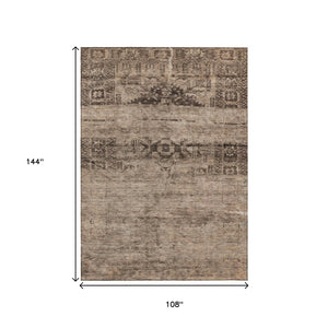 HomeRoots 5' Durable Brown and Taupe Medallion Area Rug – Washable, Versatile for Indoor and Outdoor Spaces 9' X 12' 616110