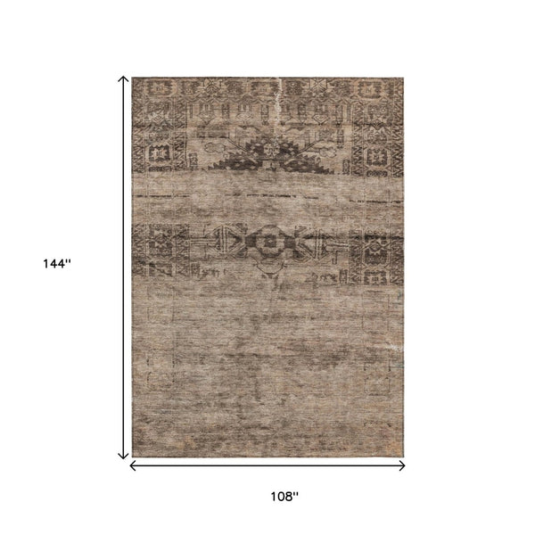 HomeRoots 5' Durable Brown and Taupe Medallion Area Rug – Washable, Versatile for Indoor and Outdoor Spaces 9' X 12' 616110