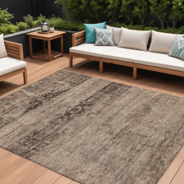 HomeRoots 5' Durable Brown and Taupe Medallion Area Rug – Washable, Versatile for Indoor and Outdoor Spaces 9' X 12' 616110
