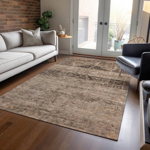 HomeRoots 5' Durable Brown and Taupe Medallion Area Rug – Washable, Versatile for Indoor and Outdoor Spaces 9' X 12' 616110
