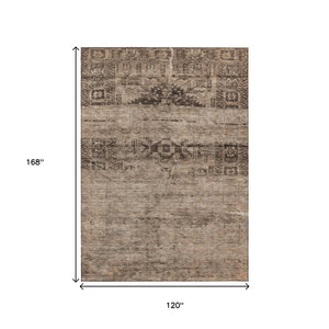 HomeRoots 5' Durable Brown and Taupe Medallion Area Rug – Washable, Versatile for Indoor and Outdoor Spaces 10' X 14' 616111