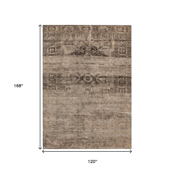 HomeRoots 5' Durable Brown and Taupe Medallion Area Rug – Washable, Versatile for Indoor and Outdoor Spaces 10' X 14' 616111