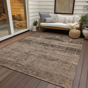HomeRoots 5' Durable Brown and Taupe Medallion Area Rug – Washable, Versatile for Indoor and Outdoor Spaces 10' X 14' 616111