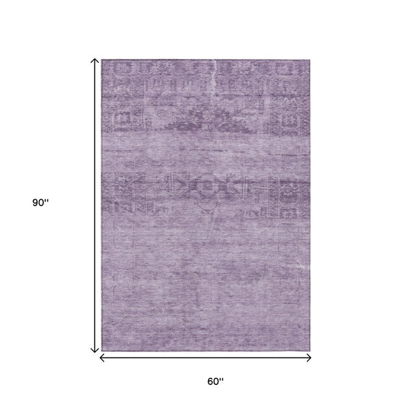 HomeRoots 5' Vibrant Plum and Purple Medallion Indoor Outdoor Area Rug – Durable, Washable, Stylish Design 5' X 8' 616125