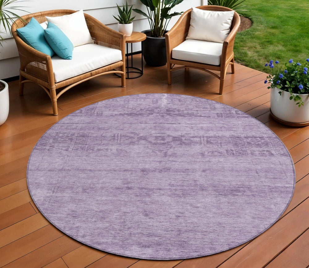 HomeRoots 5' Vibrant Plum and Purple Medallion Indoor Outdoor Area Rug – Durable, Washable, Stylish Design 8' Round 616126
