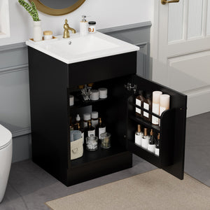 English Elm Christopher Knight Home® - 20" Bathroom Vanity with Ceramic Sink and Soft-Close Door, Gold Knob, Adjustable Shelf Storage Black N759P237946B