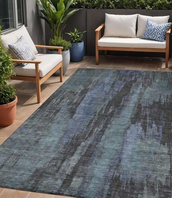 HomeRoots 5' Blue and Gray Abstract Washable Indoor Outdoor Area Rug - Durable, Stylish, Easy Care for Any Space 5' X 8' 616137