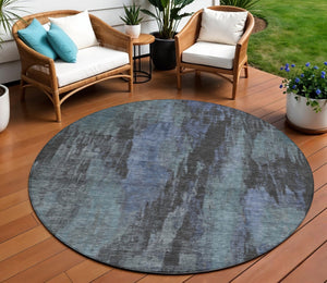 HomeRoots 5' Blue and Gray Abstract Washable Indoor Outdoor Area Rug - Durable, Stylish, Easy Care for Any Space 8' Round 616138