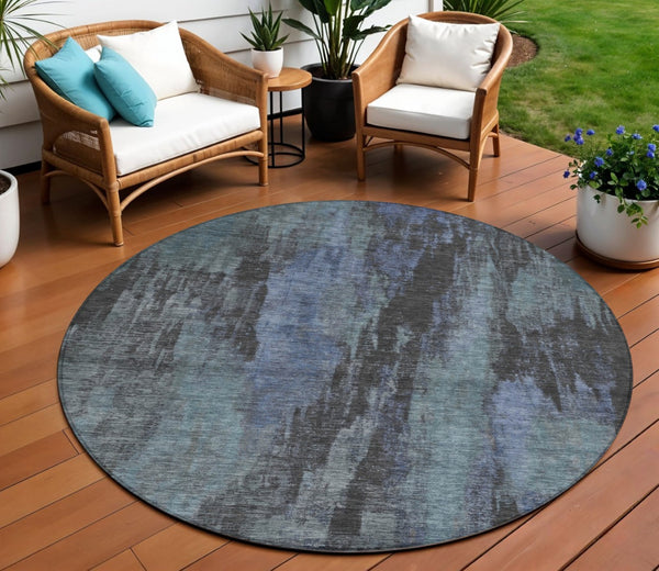 HomeRoots 5' Blue and Gray Abstract Washable Indoor Outdoor Area Rug - Durable, Stylish, Easy Care for Any Space 8' Round 616138