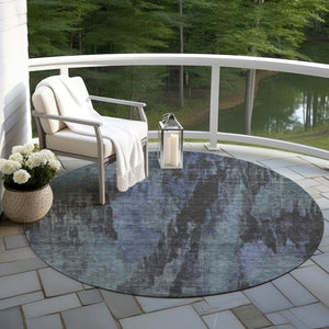 HomeRoots 5' Blue and Gray Abstract Washable Indoor Outdoor Area Rug - Durable, Stylish, Easy Care for Any Space 8' Round 616138
