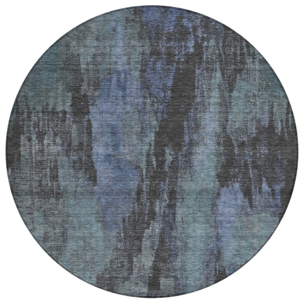 HomeRoots 5' Blue and Gray Abstract Washable Indoor Outdoor Area Rug - Durable, Stylish, Easy Care for Any Space 8' Round 616138