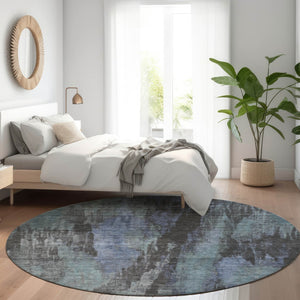 HomeRoots 5' Blue and Gray Abstract Washable Indoor Outdoor Area Rug - Durable, Stylish, Easy Care for Any Space 8' Round 616138