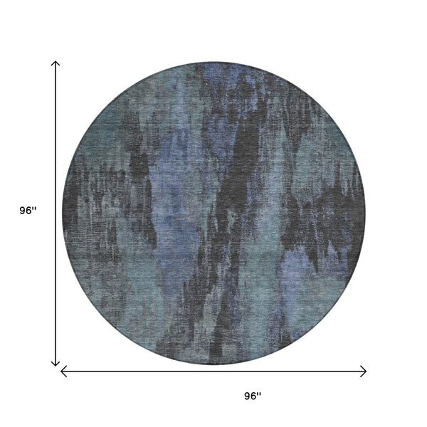 HomeRoots 5' Blue and Gray Abstract Washable Indoor Outdoor Area Rug - Durable, Stylish, Easy Care for Any Space 8' Round 616138