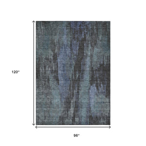 HomeRoots 5' Blue and Gray Abstract Washable Indoor Outdoor Area Rug - Durable, Stylish, Easy Care for Any Space 8' X 10' 616139