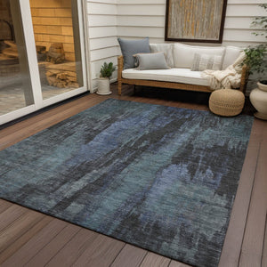 HomeRoots 5' Blue and Gray Abstract Washable Indoor Outdoor Area Rug - Durable, Stylish, Easy Care for Any Space 8' X 10' 616139