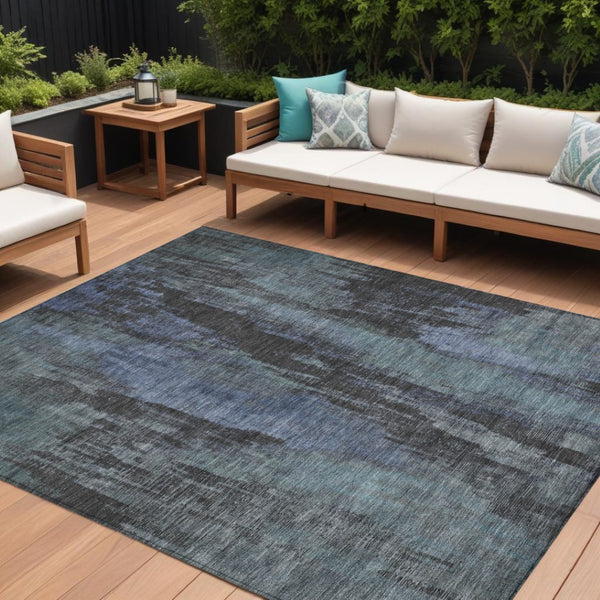 HomeRoots 5' Blue and Gray Abstract Washable Indoor Outdoor Area Rug - Durable, Stylish, Easy Care for Any Space 9' X 12' 616140