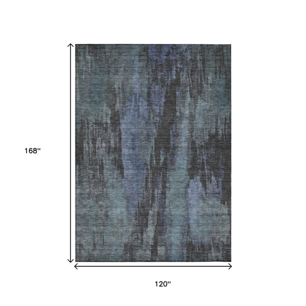 HomeRoots 5' Blue and Gray Abstract Washable Indoor Outdoor Area Rug - Durable, Stylish, Easy Care for Any Space 10' X 14' 616141