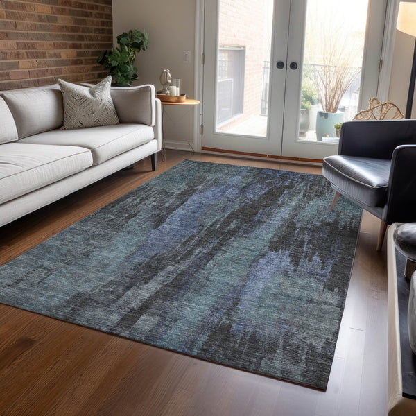 HomeRoots 5' Blue and Gray Abstract Washable Indoor Outdoor Area Rug - Durable, Stylish, Easy Care for Any Space 10' X 14' 616141