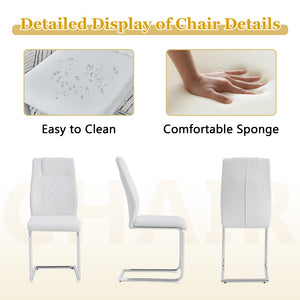 English Elm Table and Chair Set Oval Glass Top Twin Column Base with Six Pu Leather Seats Silver,Transparent,White W1151S04738