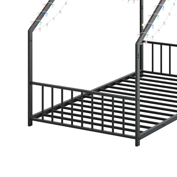 English Elm Twin iron roof bed frame with LED light strips for kids, sturdy 350lb capacity, easy 30-min assembly Black W1820P308329